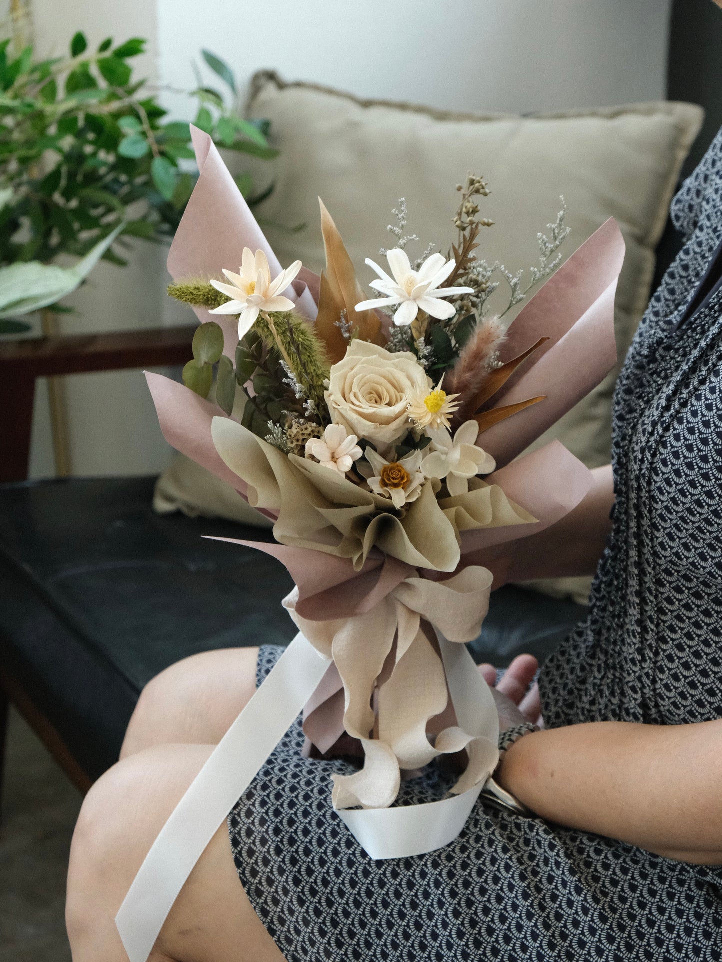 Preserved Flowers Wrapped Bouquet Arrangement For Delivery In Singapore