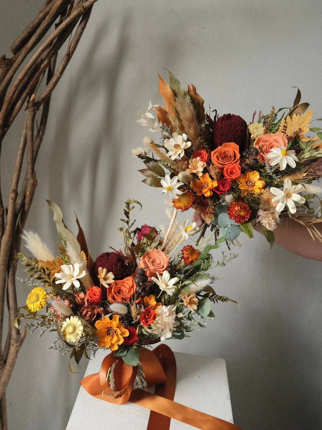 Horizontal Freestyle Bridal Bouquet (Preserved Flowers)  The perfect option for couples who want to create a keepsake that will forever remind them of their magical day.