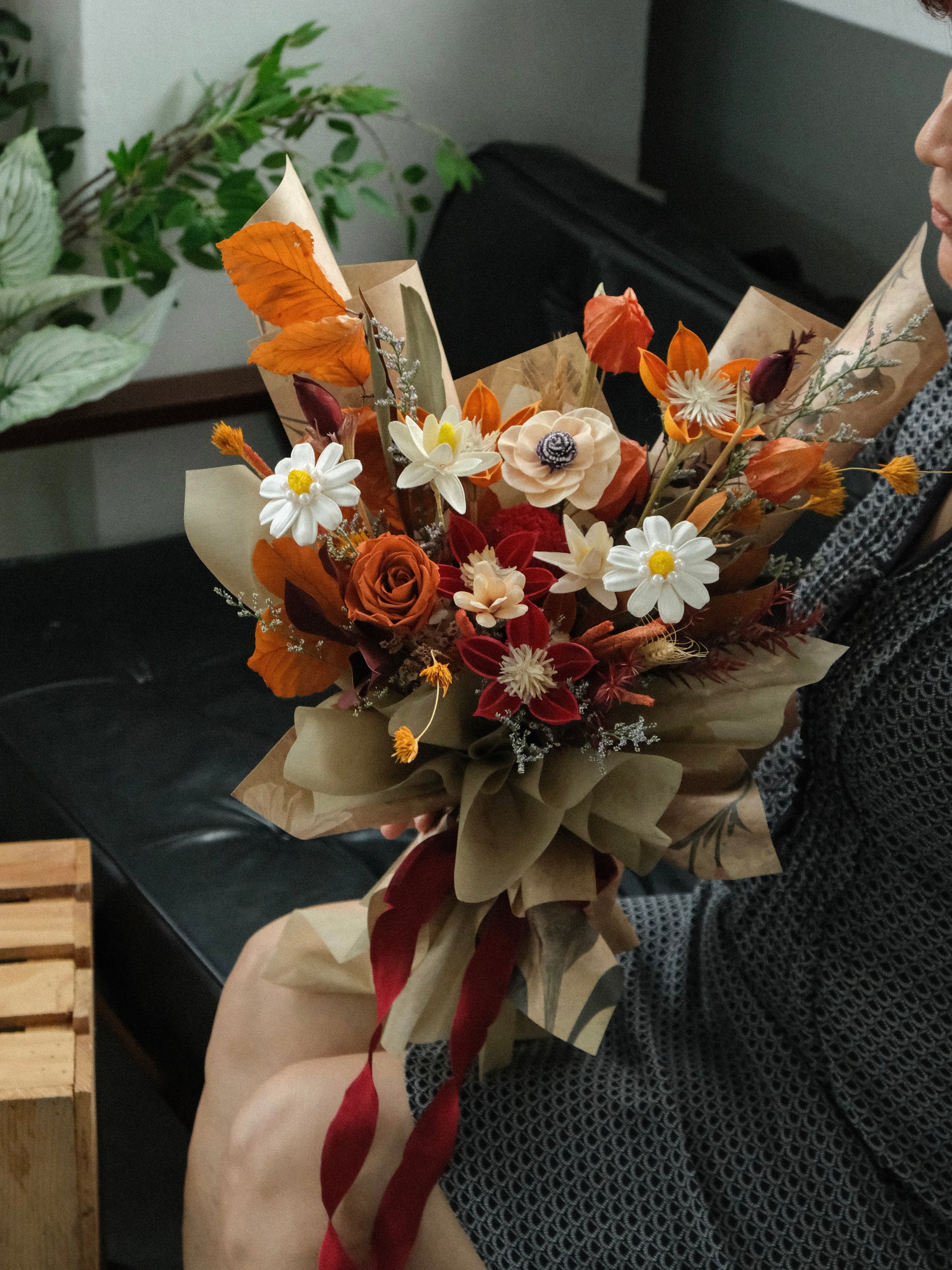 Preserved Flower Wrapped Bouquet Arrangement For Delivery In Singapore