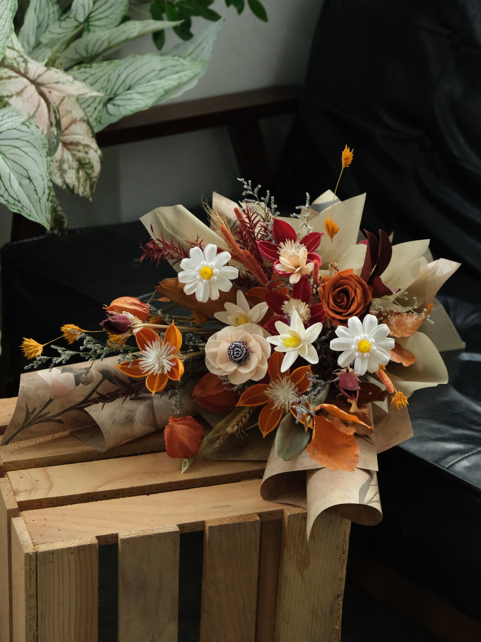 Preserved Flower Wrapped Bouquet Arrangement For Delivery In Singapore