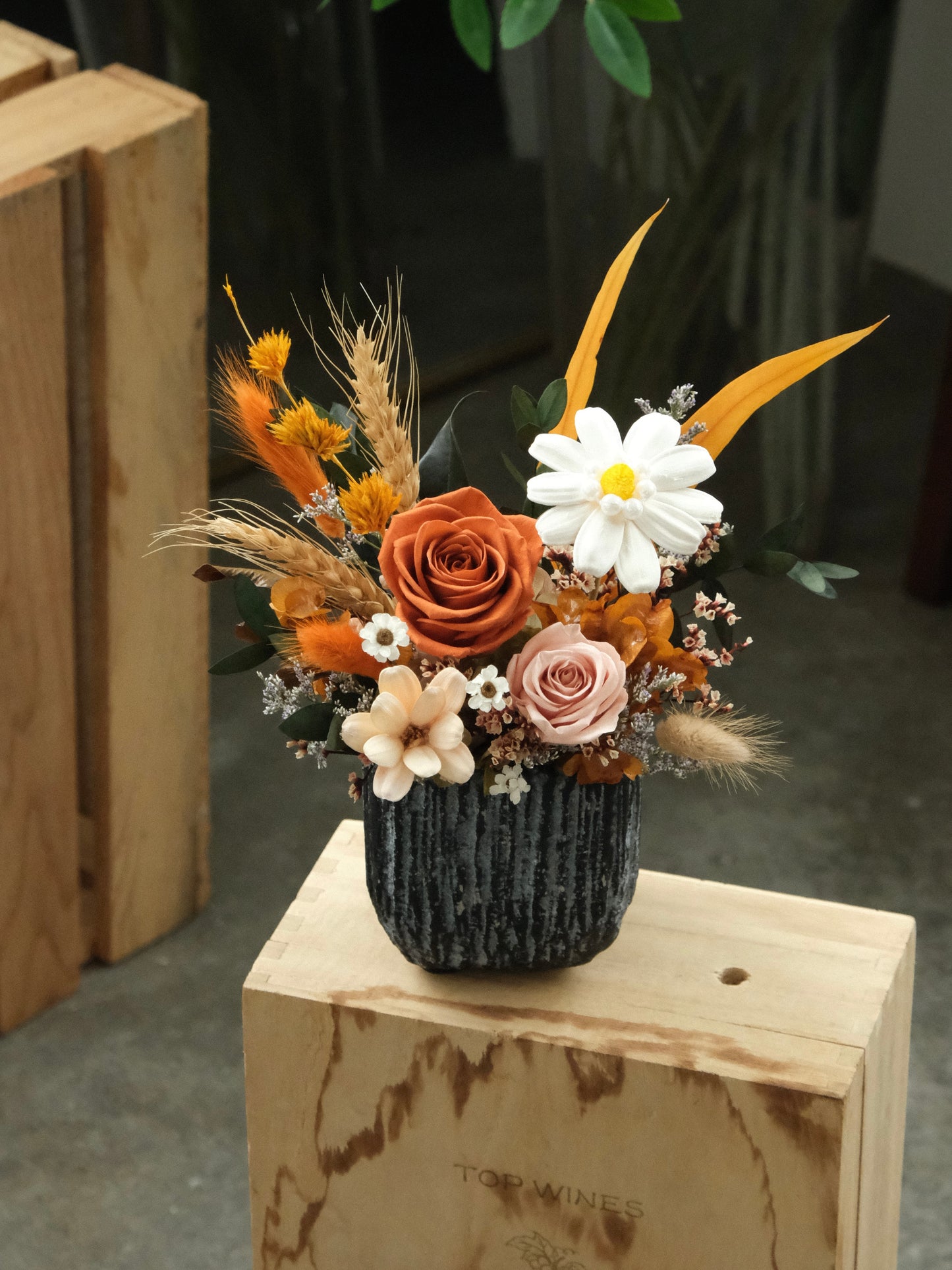 Preserved Flowers Vase Arrangement For Delivery In Singapore